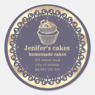Adesivo Redondo Cupcakes e embalagens Douradas caseiras