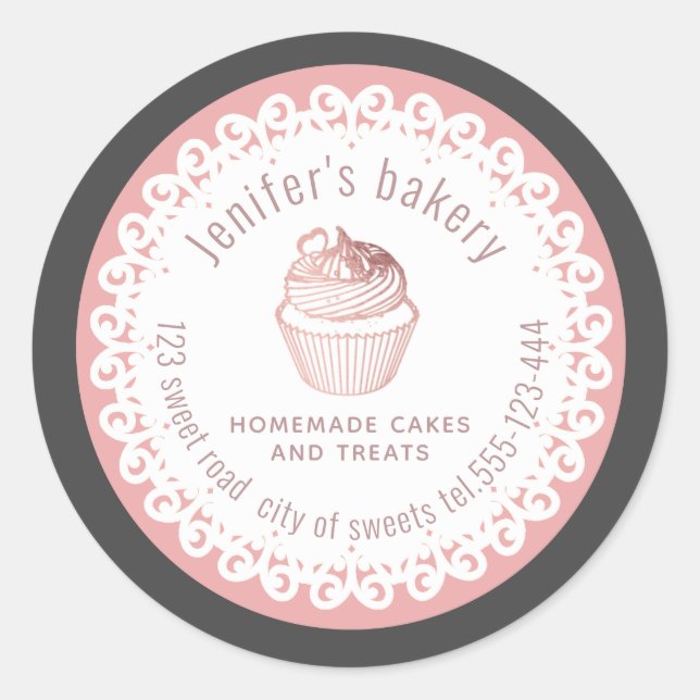 Adesivo Redondo Cupcakes e guloseimas de rosa de ouro (Frente)