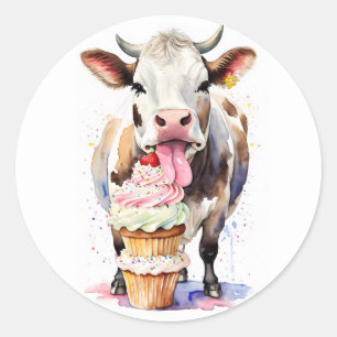 Adesivo Redondo Cupcakes Engraçados De Licenciamento De Vaca Para