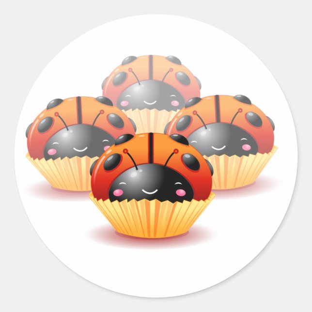 Adesivo Redondo Cupcakes Ladybug Sticker (Frente)