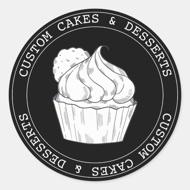 Adesivo Redondo Cupcakes negros modernos personalizados para peque (Frente)