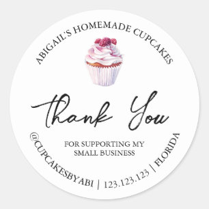 Adesivo Redondo Cupcakes Simples - Homemade Obrigado Rótulo