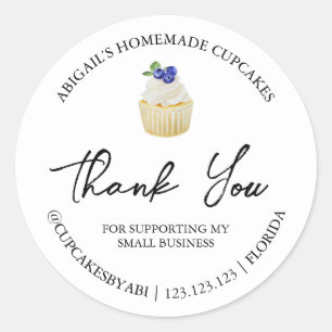 Adesivo Redondo Cupcakes Simples - Homemade Obrigado Rótulo