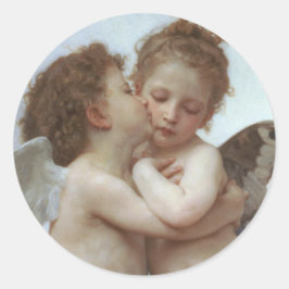 Adesivo Redondo Cupid and Psyche as children - William Bouguereau