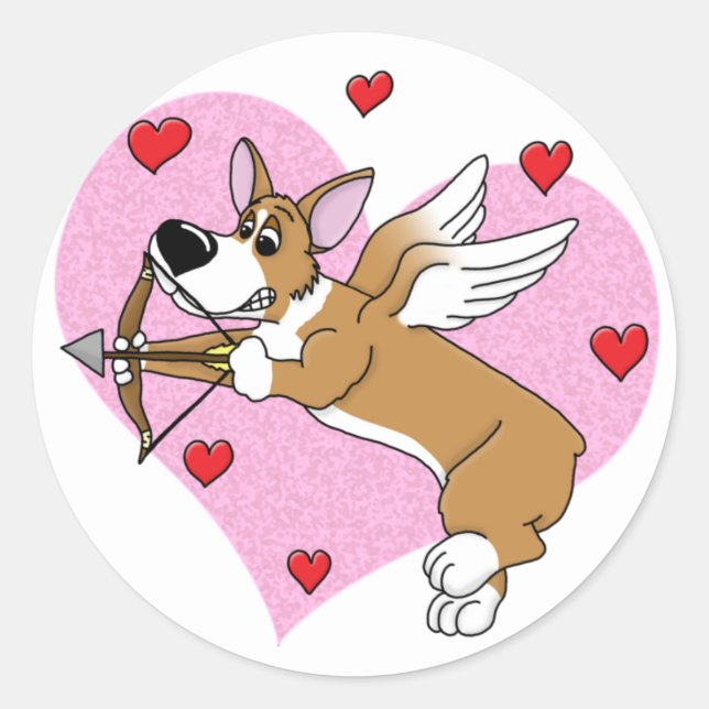 Adesivo Redondo Cupid Corgi Stickers (Frente)