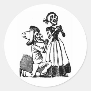 Adesivo Redondo Cupido Calavera, Skeleton Lovers c. anos 1900