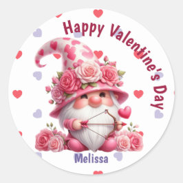 Adesivo Redondo Cupido do Namorados Gnomo Rosa