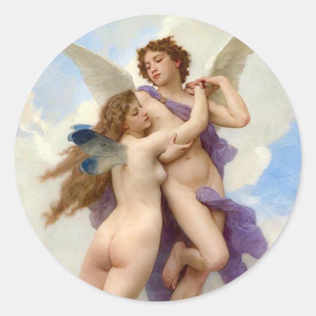 Adesivo Redondo Cupido e Psyche Vintage Bouguereau (Frente)