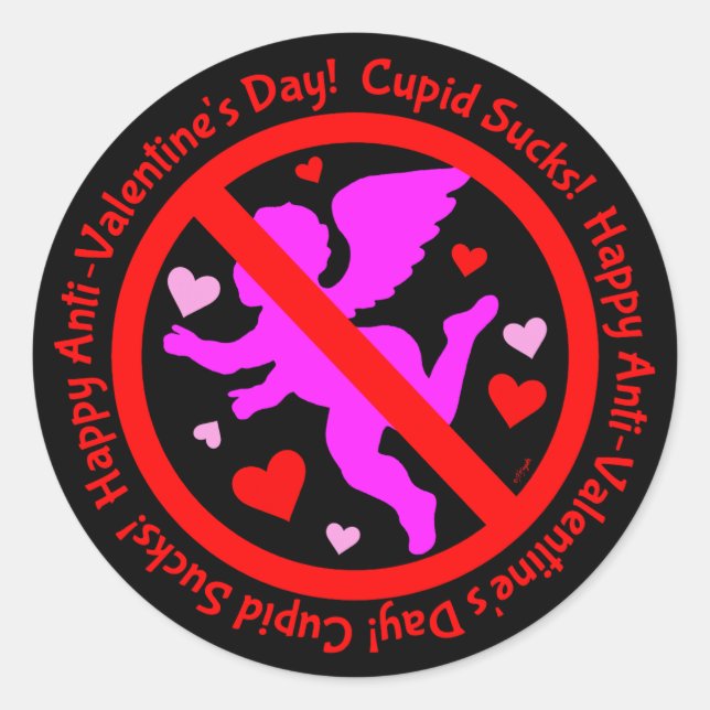 Adesivo Redondo Cupido é um bom dia anti-Valentim (Frente)