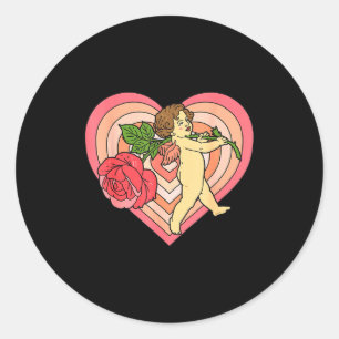 Adesivo Redondo Cupido Querubim Anjo Com Rosa Vermelha Coração Amo