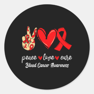 Adesivo Redondo Cura do Câncer de Sangue Paz Amor Fita Vermelha Co