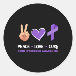 Adesivo Redondo Cura Paz Amor Consciencialização de Sobredosagem d