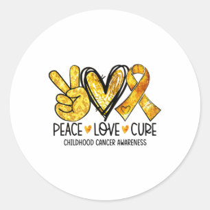 Adesivo Redondo Cura Paz Amor Fita Coração Dourado Câncer Infantil