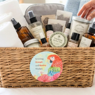 Adesivo Redondo Curando Araras Vermelhas com Hibiscos Rosa