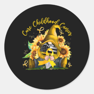 Adesivo Redondo Cure o Câncer Infantil Fita Dourada Gnome Câncer A