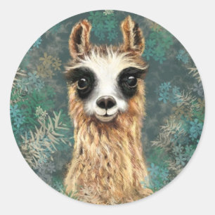 Adesivo Redondo Curioso Baby Llama - Cute -