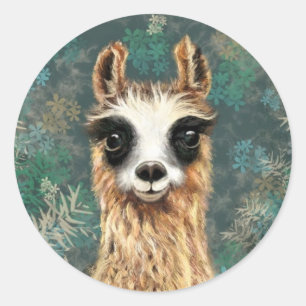 Adesivo Redondo Curioso Baby Llama Funny Sticker Alpaca