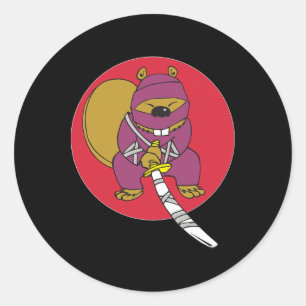 Adesivo Redondo Curioso Beaver. Ninja Beaver