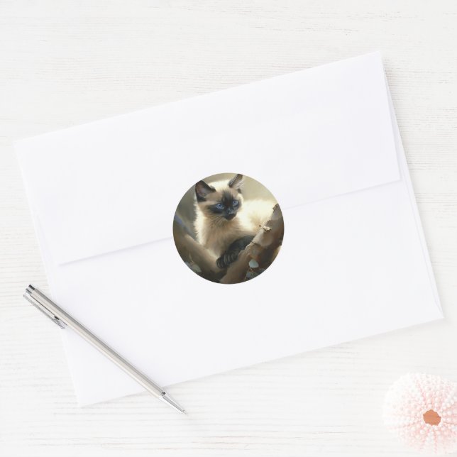 Adesivo Redondo Curioso Clima Siamese Kitten (Envelope)