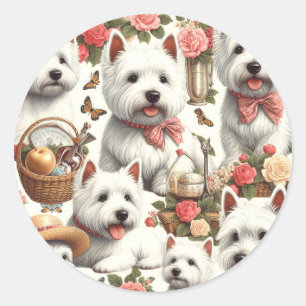 Adesivo Redondo Curioso Terrier Branco da Highlândia Ocidental, se