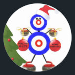 Adesivo Redondo Curling Christmas Cartoon<br><div class="desc">Este é um desenho de excelente para qualquer um que vive e ama o jogo do Curling!</div>