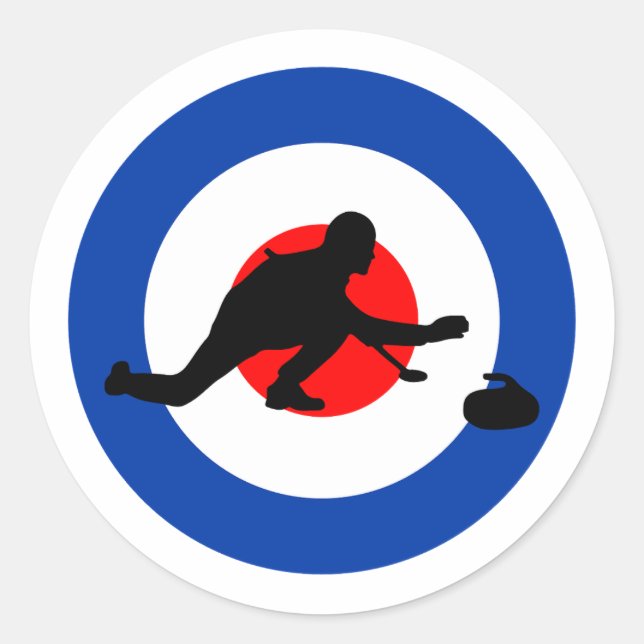 Adesivo Redondo Curling Winter Ice Sport Curler Bullseye (Frente)