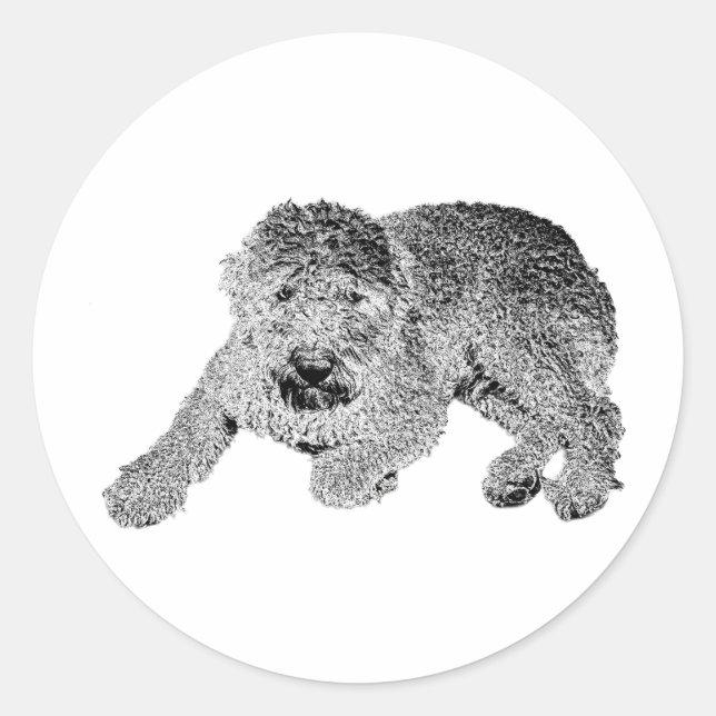 Adesivo Redondo Curly Dog Sticker – Lying Dog in Ink Style (Frente)