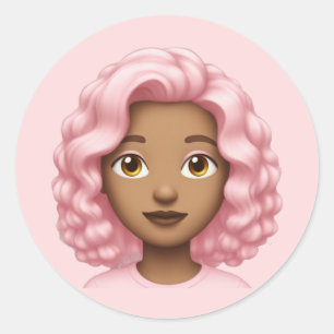 Adesivo Redondo Curly Pink-Haired Emoji