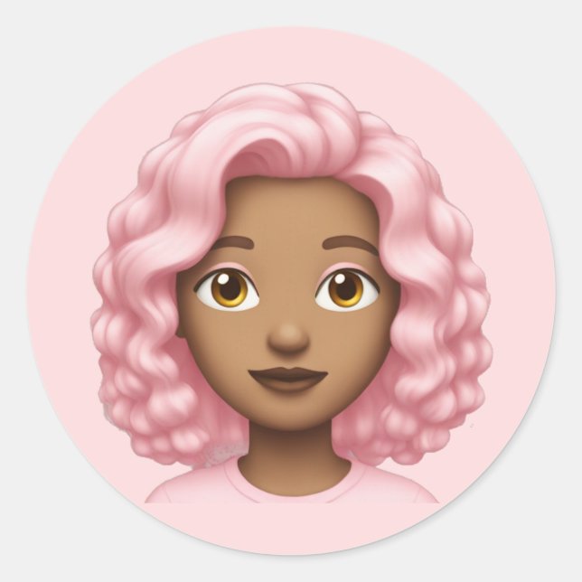Adesivo Redondo Curly Pink-Haired Emoji (Frente)
