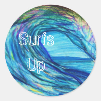Adesivo Redondo Curva Azul, Surfs Up