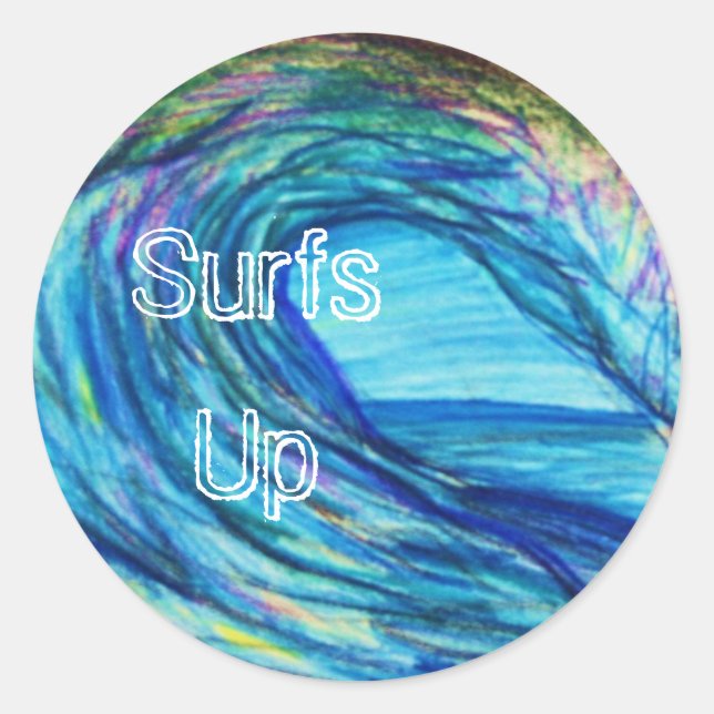 Adesivo Redondo Curva Azul, Surfs Up (Frente)