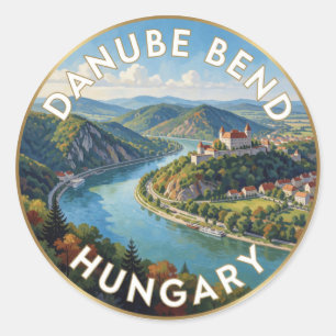 Adesivo Redondo Curva do Danúbio Visegrad Hungria Paisagem Viagens