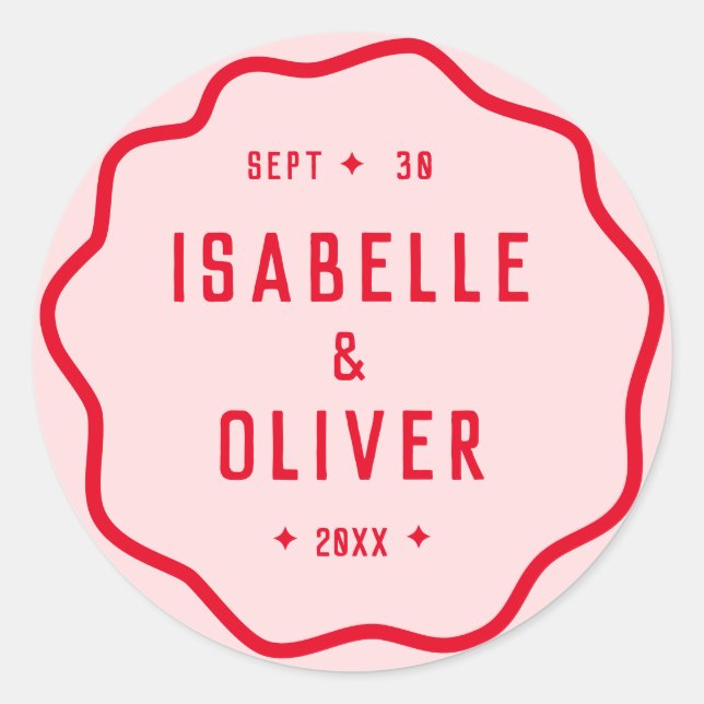 Adesivo Redondo Curva Retro Ondulada Escarlate Rosa Brilhante em N (Frente)