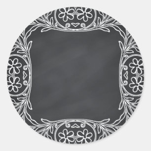 Adesivo Redondo Curvas Faux Chalkboard de Vazio Floral Personaliza