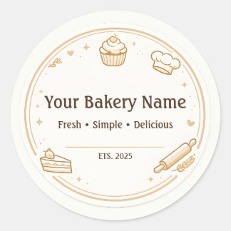 Adesivo Redondo Custom Bakery Logo Sticker - Baking Icon Design