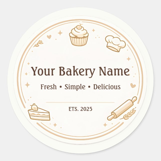 Adesivo Redondo Custom Bakery Logo Sticker - Baking Icon Design (Frente)