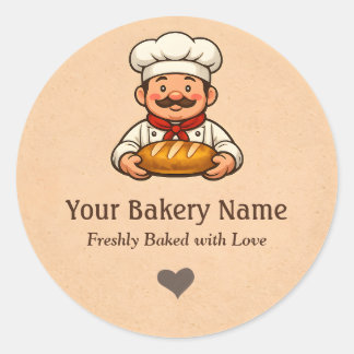 Adesivo Redondo Custom Bakery logo Sticker - Chef Bread Logo