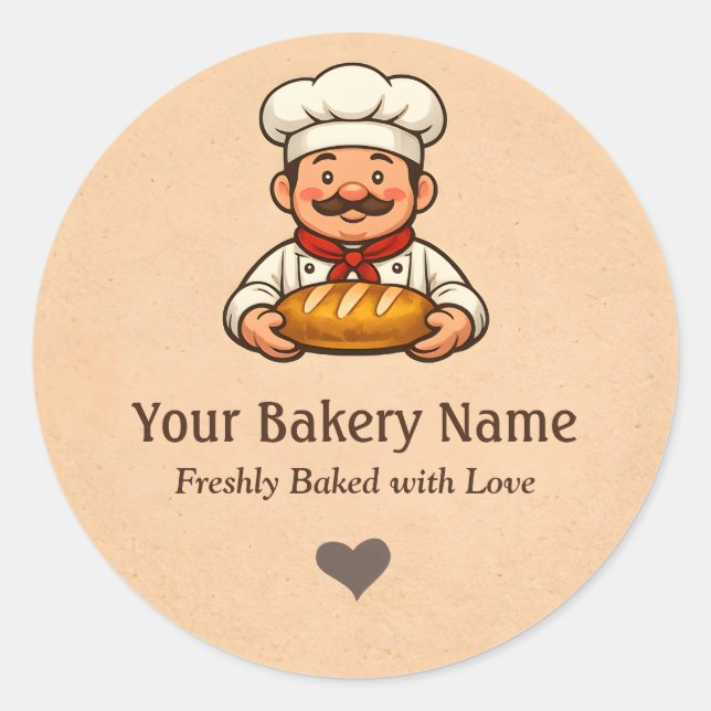 Adesivo Redondo Custom Bakery logo Sticker - Chef Bread Logo (Frente)