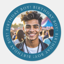 Adesivo Redondo Custom Birthday Boy Photo Envelope Seal Sticker