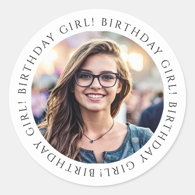 Adesivo Redondo Custom Birthday Girl Photo Envelope Seal Sticker  (Frente)
