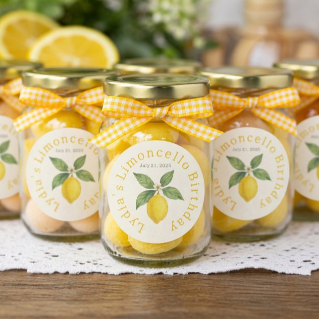 Adesivo Redondo Custom Birthday Watercolor Lemon Classic  (Criador carregado)