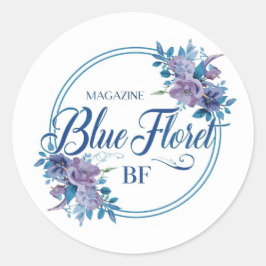 Adesivo Redondo Custom Blue Floral Logo Sticker – Elegant Round 