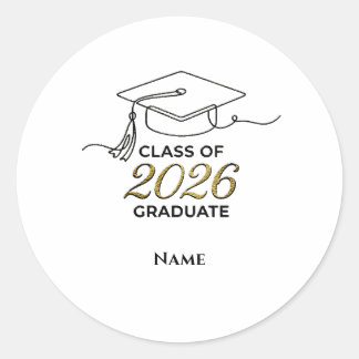 Adesivo Redondo Custom Class of 2026 Graduation Round Sticker Gold