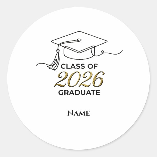 Adesivo Redondo Custom Class of 2026 Graduation Round Sticker Gold (Frente)