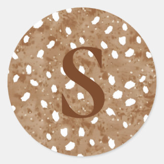 Adesivo Redondo Custom Deer Print Monogram, Rustic Fawn 