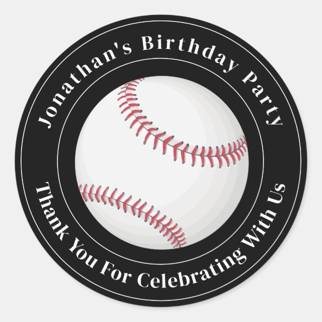 Adesivo Redondo Custom Details Baseball Ball Sport Birthday Event (Frente)
