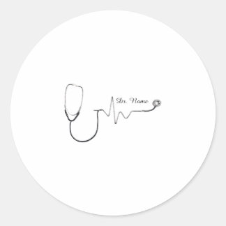 Adesivo Redondo Custom Doctor Name Stethoscope Heartbeat Design Tw