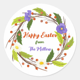 Adesivo Redondo Custom Easter Wreath Sticker with Family Name