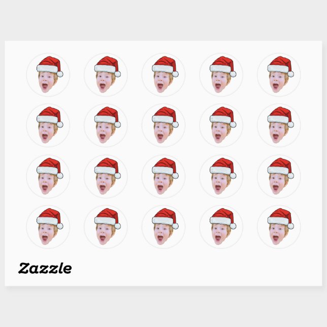 Adesivo Redondo Custom Face Santa Hat Stickers, Photo Christmas (Folha)