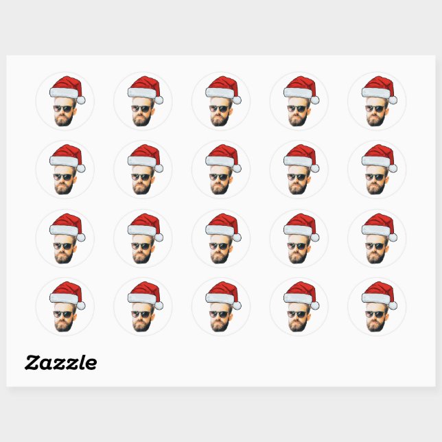 Adesivo Redondo Custom Face Stickers, Photo Santa Hat Christmas (Folha)